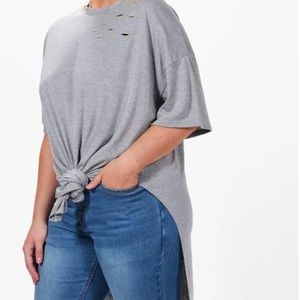 Distressed knot front T-shirt